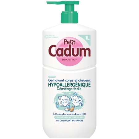 Gel Lavant Corps et Cheveux Hyppoallergénique Démêlage Facile à l'Huile d'Amande Douce Bio pour les Enfants 500ml - CADUM