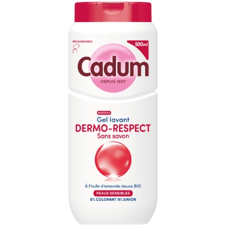 Gel Lavante Dermo-Respect Sans Savon  à l'Huile d'Amande Douce Bio pour Peaux Sensibles 500ml - CADUM