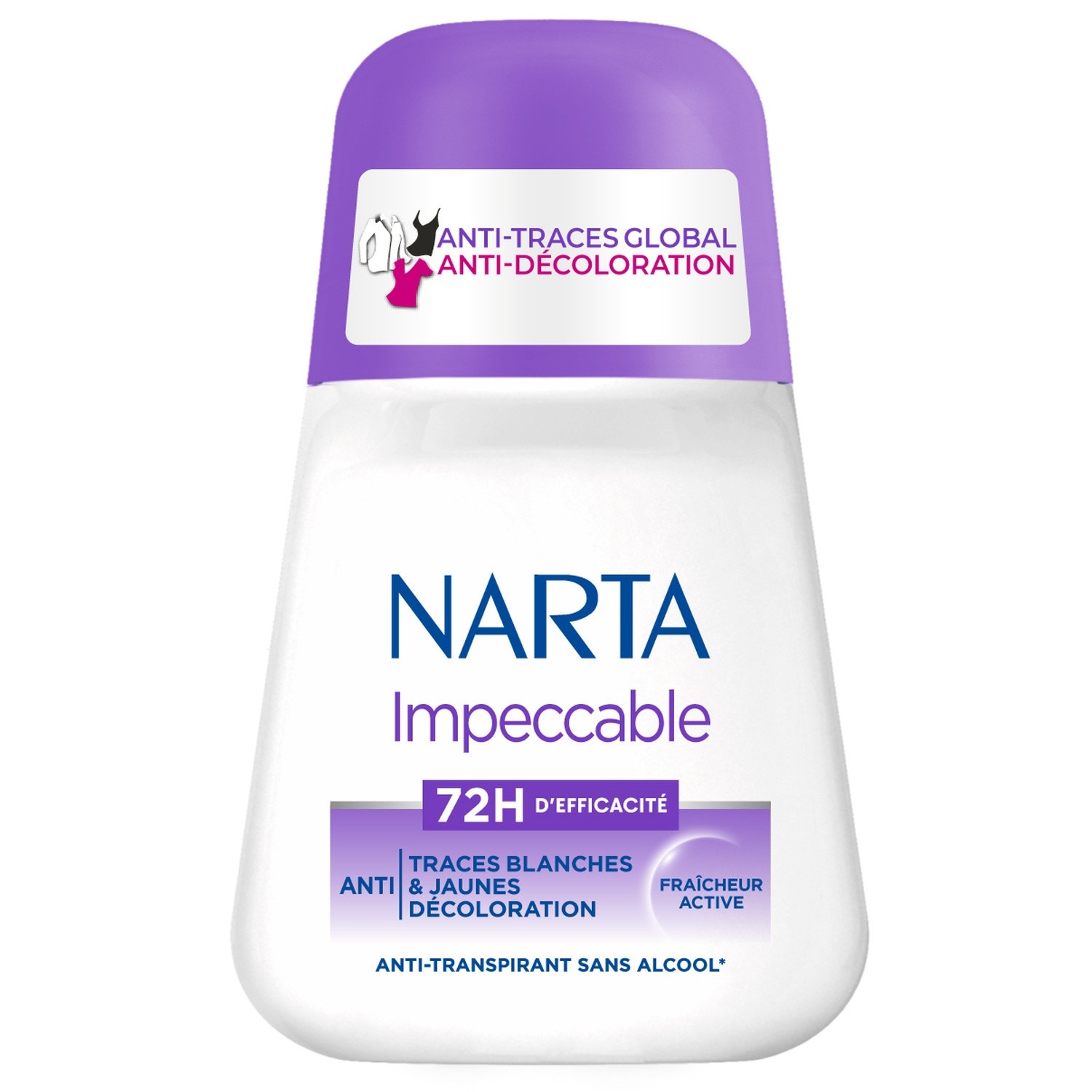 Déodorant Impeccable anti-traces et anti-décoloration 72 h, roll-on 50 ml - NARTA