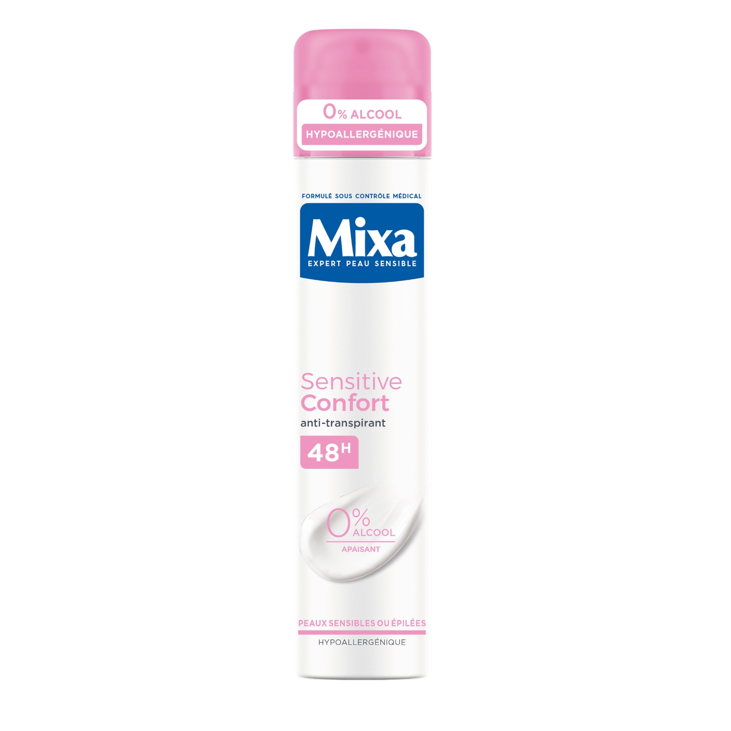Déodorant anti-transpirant Sensitive Confort 48 h sans alcool, aérosol 200 ml - MIXA