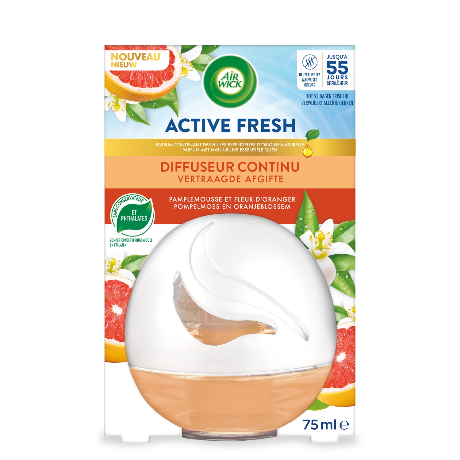 Difusor contínuo 75ml do ambientador da toranja fresca ativa - AIR WICK