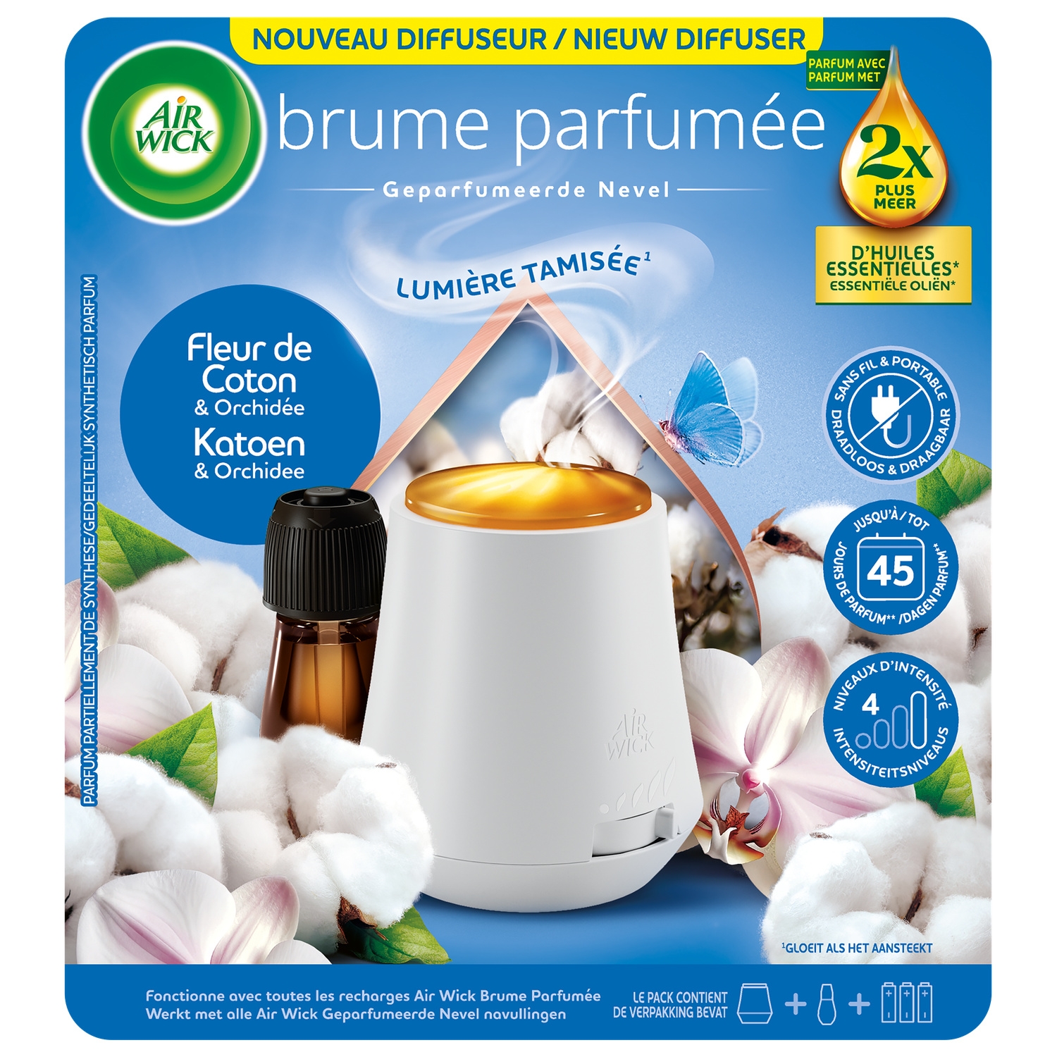 Diffuseur Brume Parfumée Désodorisant Huiles Essentielles Coton + Recharge - AIR WICK