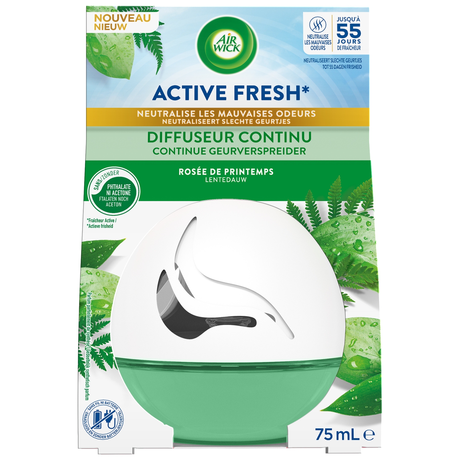 Diffuseur Continu Désodorisant Active Fresh Rosée De Printemps 75ml - AIR WICK
