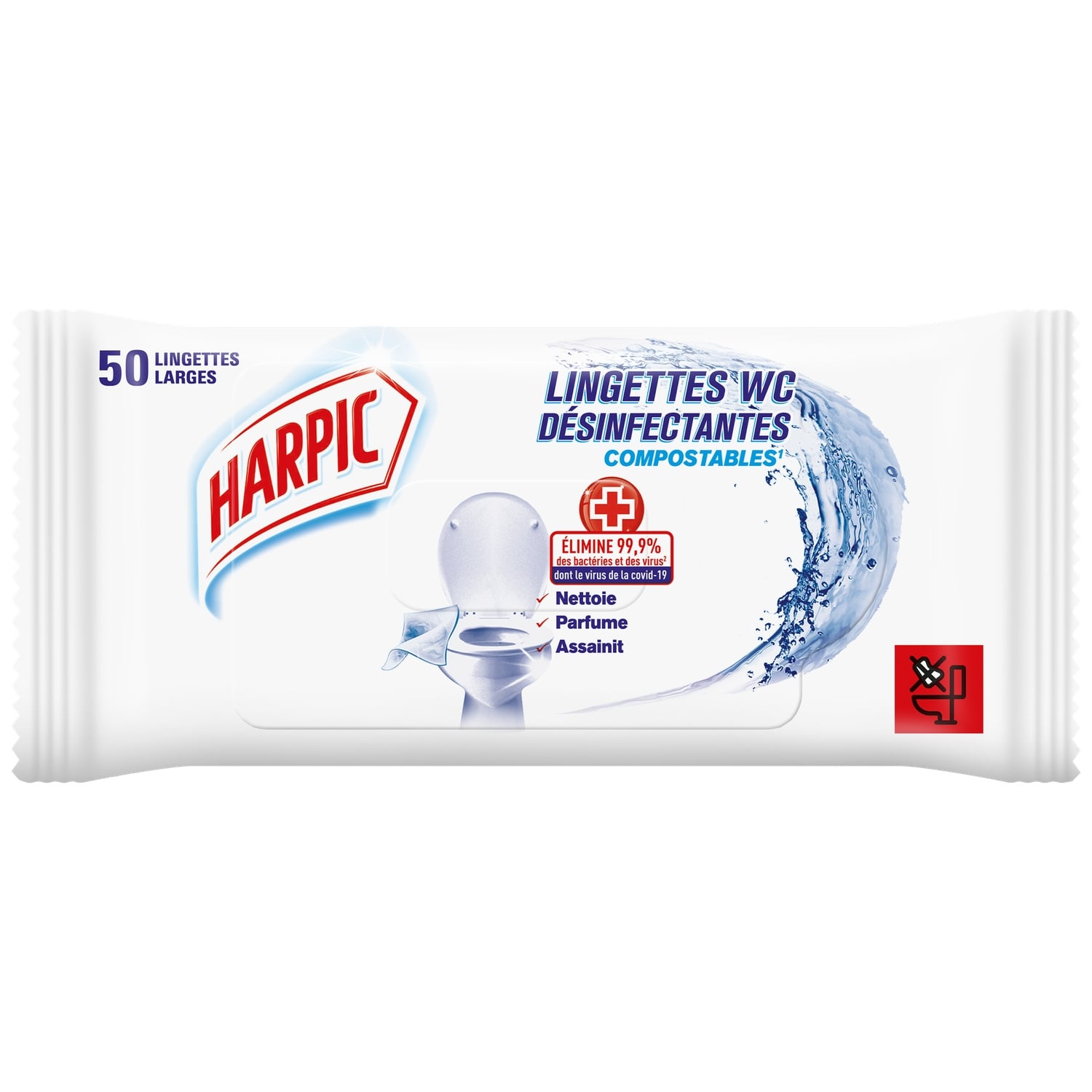 Lingettes désinfectantes WC x50 - HARPIC