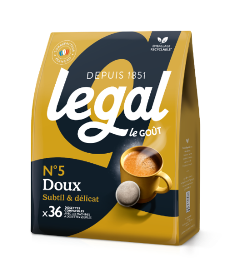 N°5 Doux 36 dosettes souples café subtil et délicat torréfaction française - LEGAL