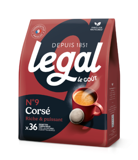 N°9 Corsé 36 dosettes souples café riche et puissant torréfaction française - LEGAL