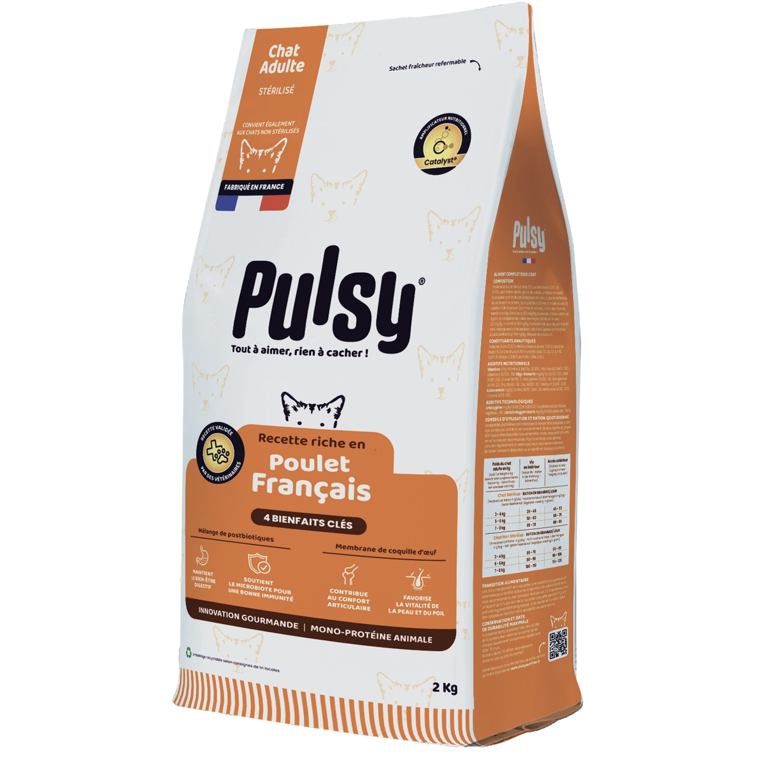 Croquettes pour chat adulte stérilisé au poulet français 2 kg - PULSY