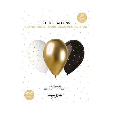 Ballons Or Blanc Noir Pois Or