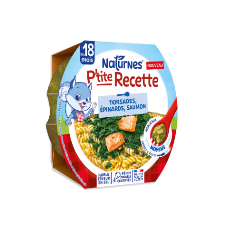 P'tite Recette torsades épinards et saumon pêche durable certifiée dès 18 mois morceaux moyens 250 g - NATURNES