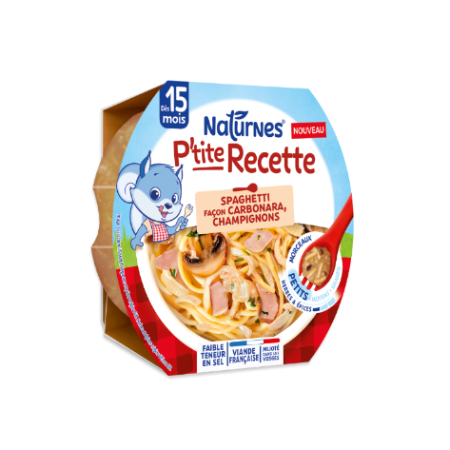 P'tite Recette spaghetti façon carbonara et champignons dès 15 mois morceaux petits 250 g - NATURNES
