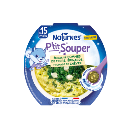 P'tit Souper écrasé de pommes de terre épinards et fromage de chèvre dès 15 mois morceaux petits 250 g - NATURNES
