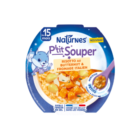 P'tit Souper risotto au butternut et fromage italien dès 15 mois morceaux petits 250 g - NATURNES
