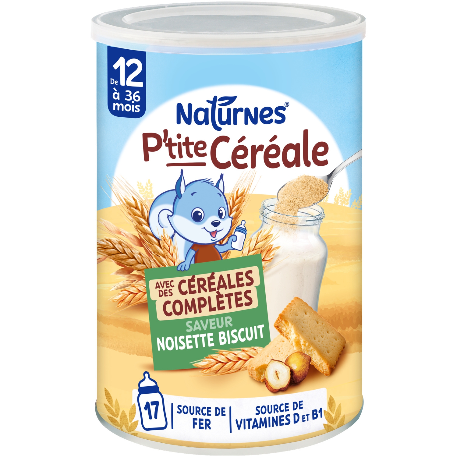 P'tite Céréale céréales complètes saveur noisette biscuit dès 12 mois 415 g - NATURNES