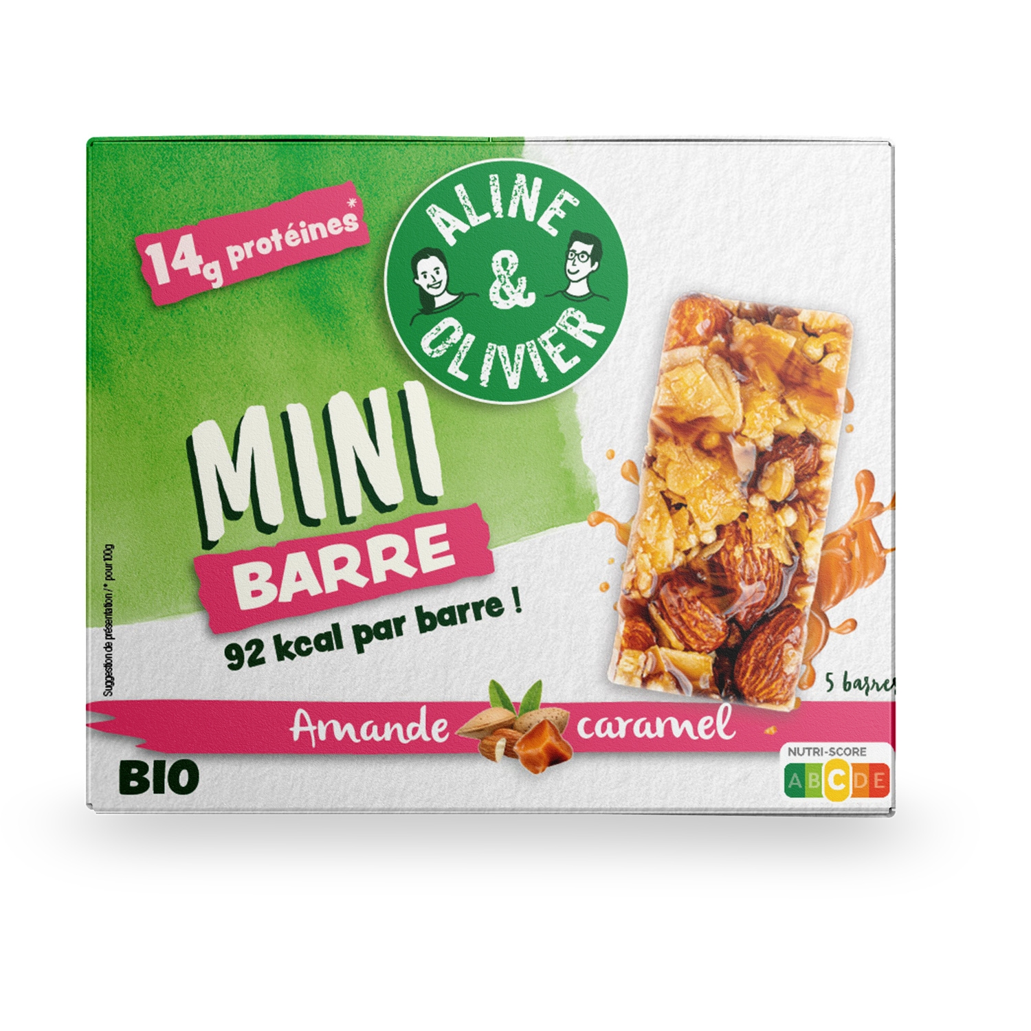 Mini barres amande et caramel bio 5 x 18 g - ALINE & OLIVIER