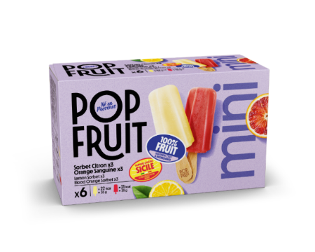 Mini-bâtonnets sorbet citron & orange sanguine de Sicile 100 % fruit x6 210 g - POP FRUIT