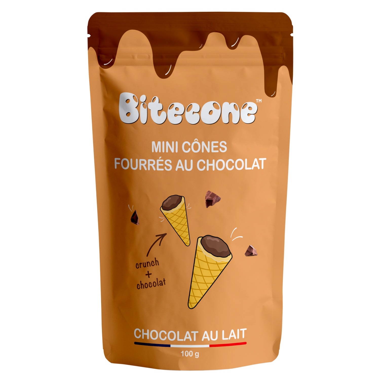 Mini cônes fourrés chocolat au lait 100 g - BITECONE