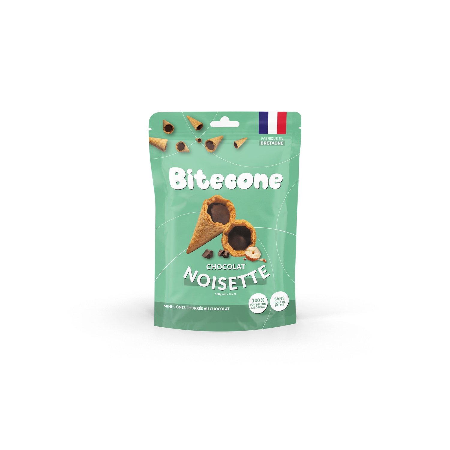 Mini cônes fourrés chocolat noisette 100 g - BITECONE