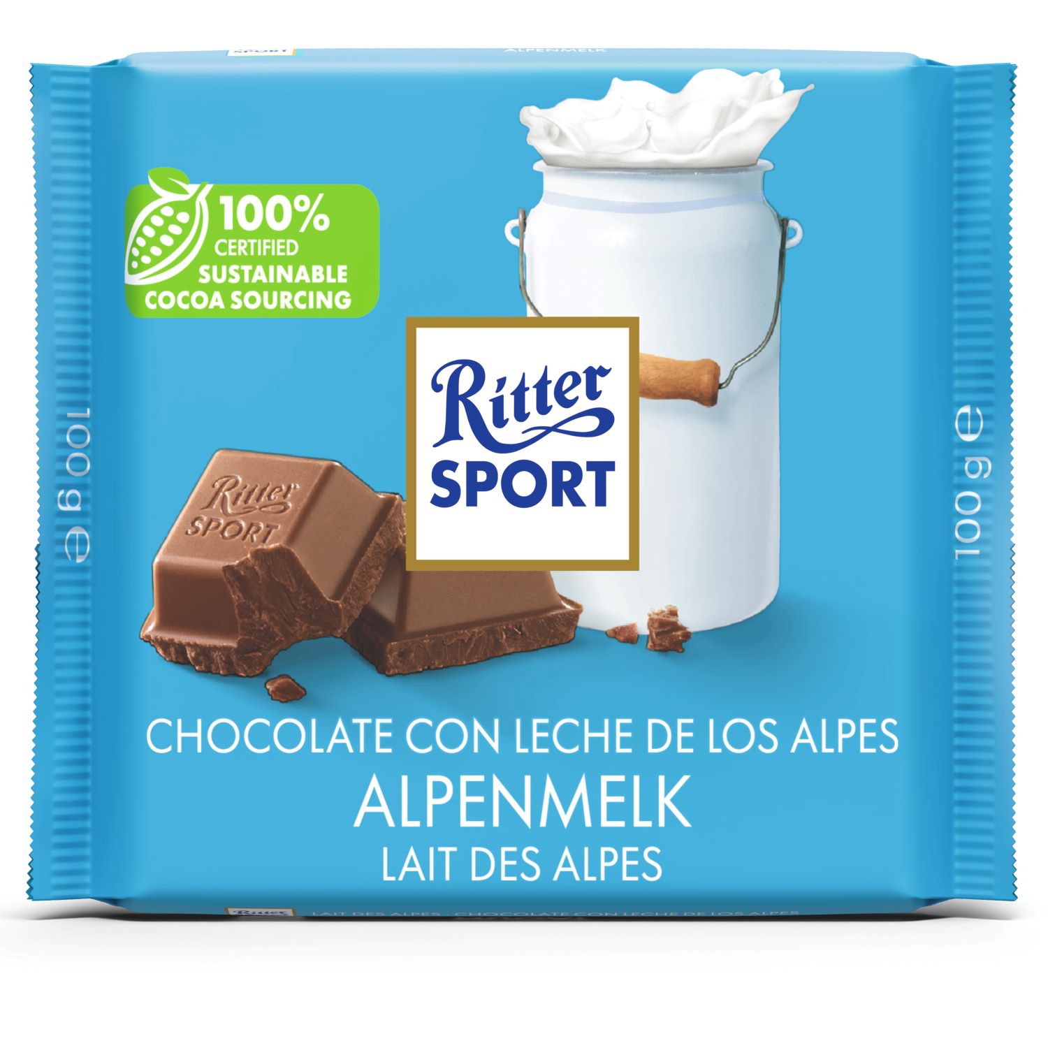 Tablette de chocolat au lait des Alpes, 100 g - RITTER SPORT