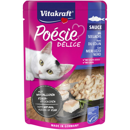 Pâtée pour chat adulte en sauce Poésie Délice goût colin sans sucre ajouté sans céréales 85g - VITAKRAFT
