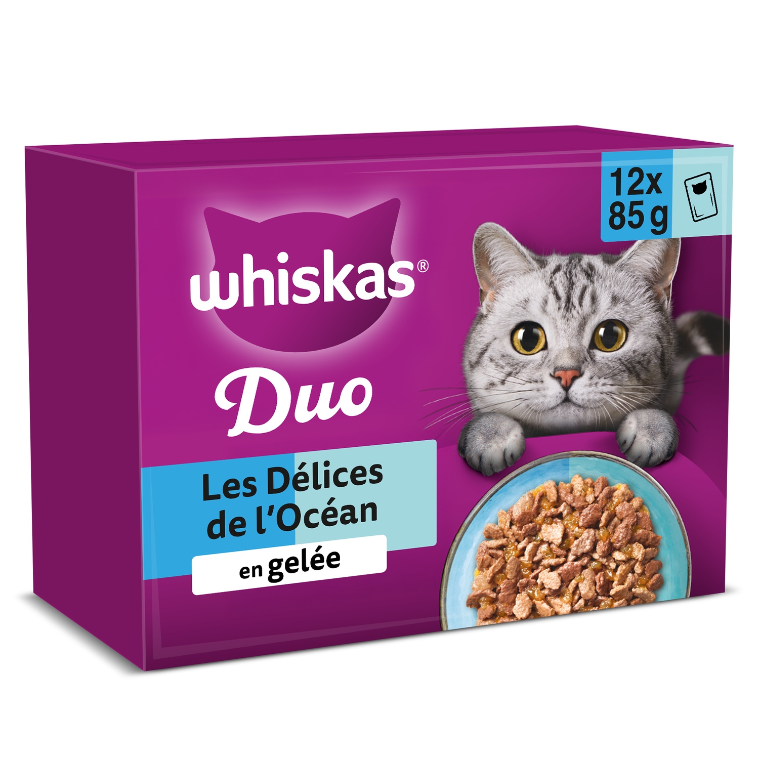 Pâtée pour chat Duo Les Délices de l'Océan en gelée 12 x 85 g - WHISKAS