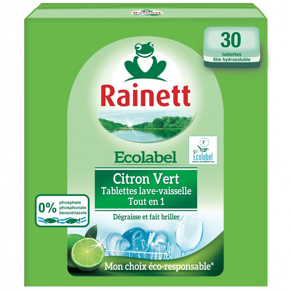 Tablettes lave-vaisselle tout en 1 citron vert écolabel x30 - RAINETT