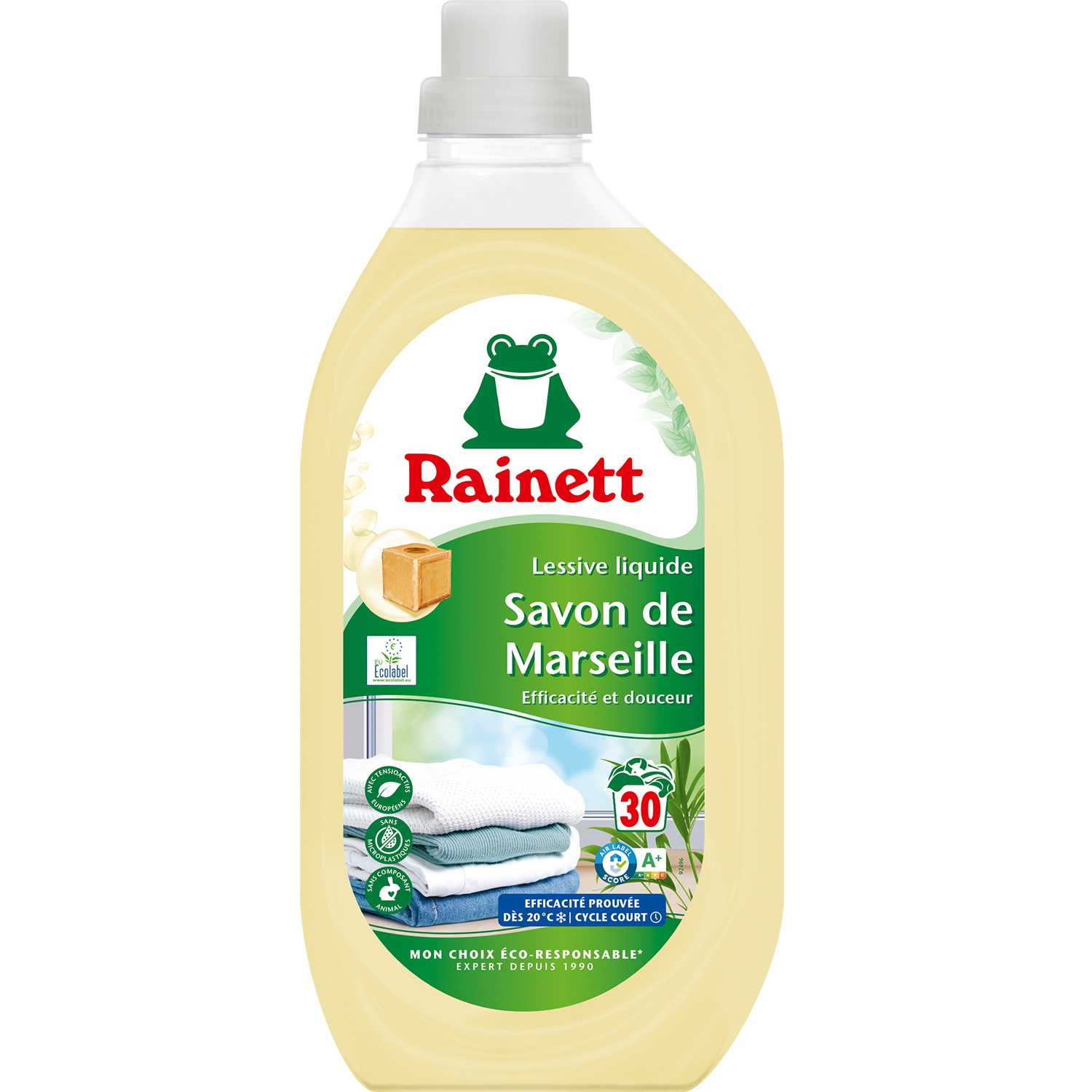 Lessive liquide savon de Marseille 30 lavages 1,5 L - RAINETT