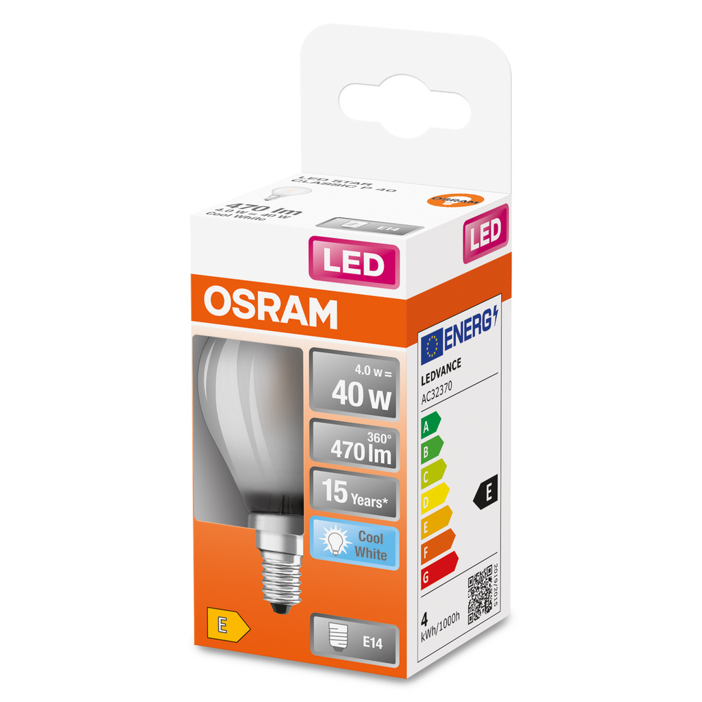 Lampadina LED sferica vetro satinato 4 W (= 40 W) E14, bianco freddo - OSRAM