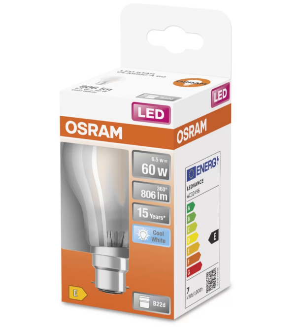 Lampadina LED standard smerigliata 6,5 W (= 60 W) B22, bianco freddo - OSRAM