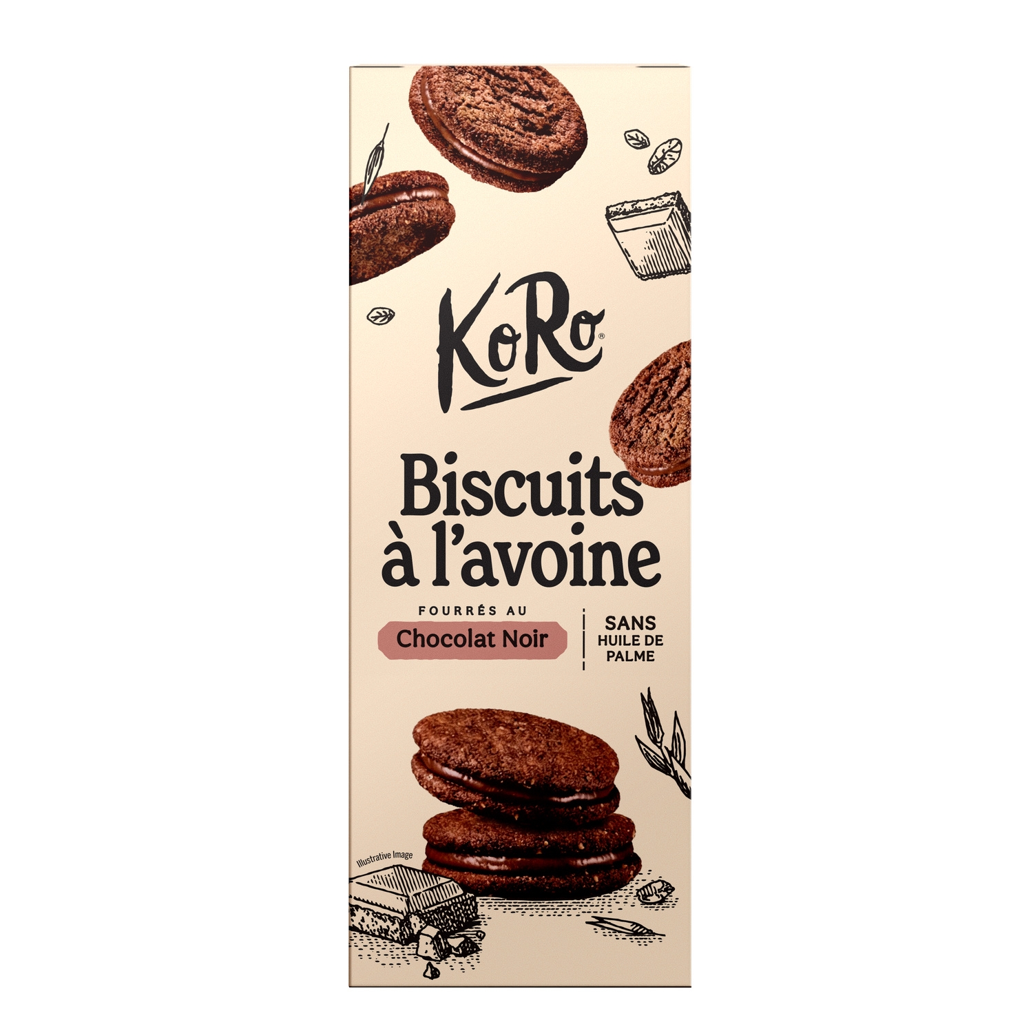 Biscuits à l'avoine fourrés au chocolat noir, 180 g - KORO