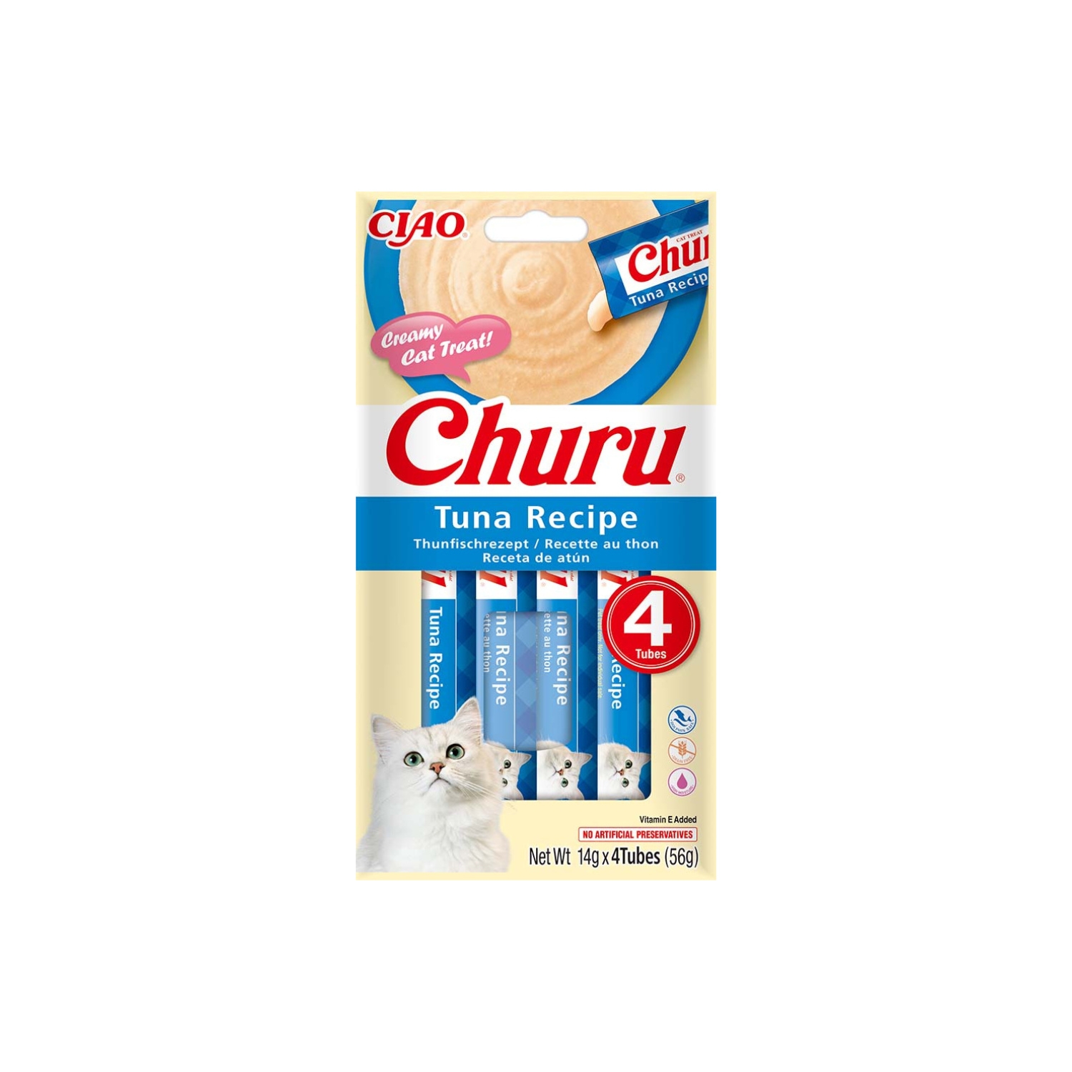 Friandises pour chat en crème au thon, 4 tubes de 14 g - CHURU
