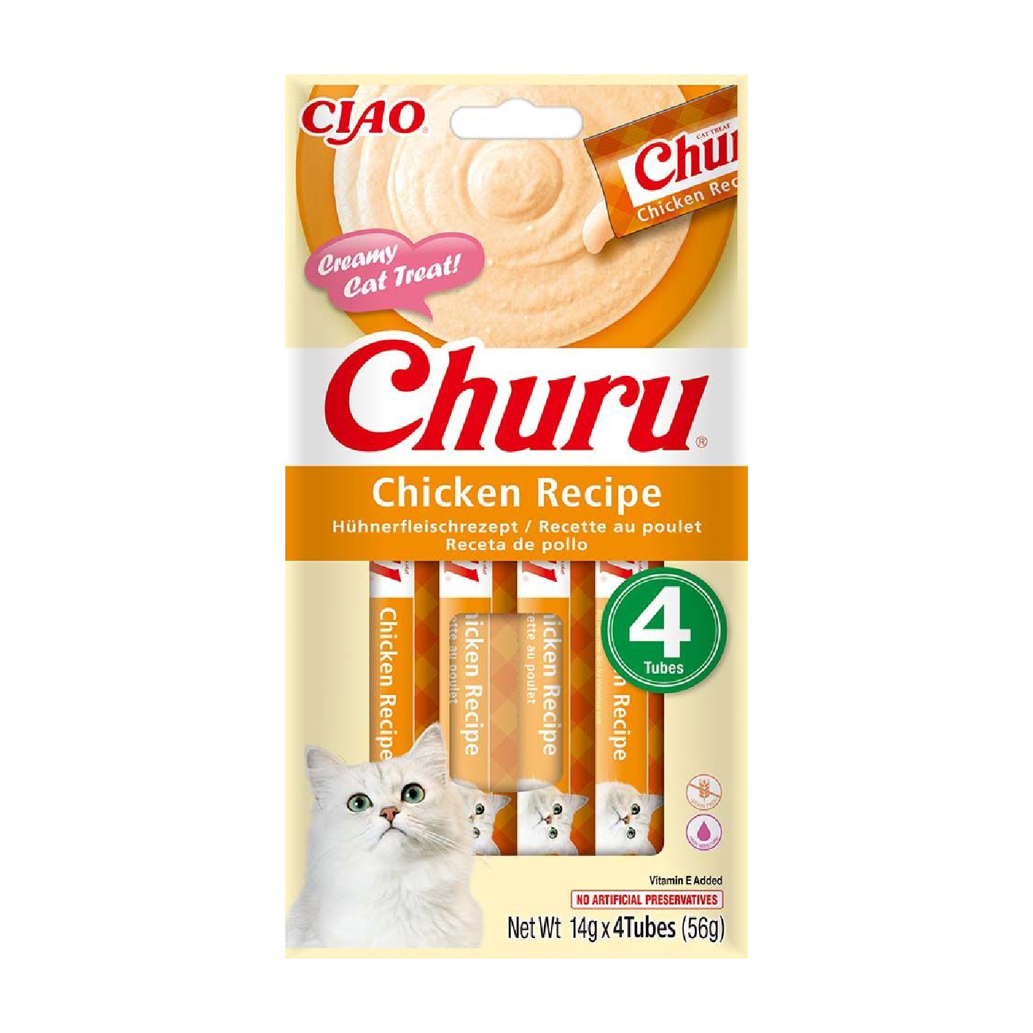 Friandises crémeuses pour chat au poulet 4 x 14 g - CHURU