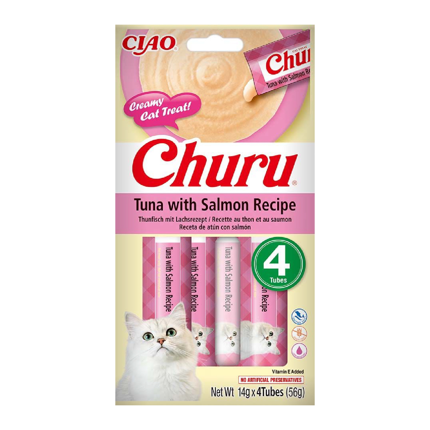 Friandises crémeuses pour chat au thon et saumon 4 x 14 g - CHURU