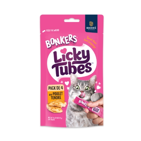 Licky Tubes friandises liquides pour chat au poulet tendre pack de 4 - BONKERS