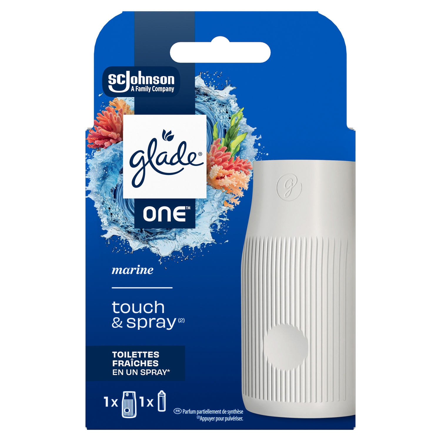 Désodorisant Glade ONE touch & spray Marine, 1 diffuseur et 1 recharge - Glade