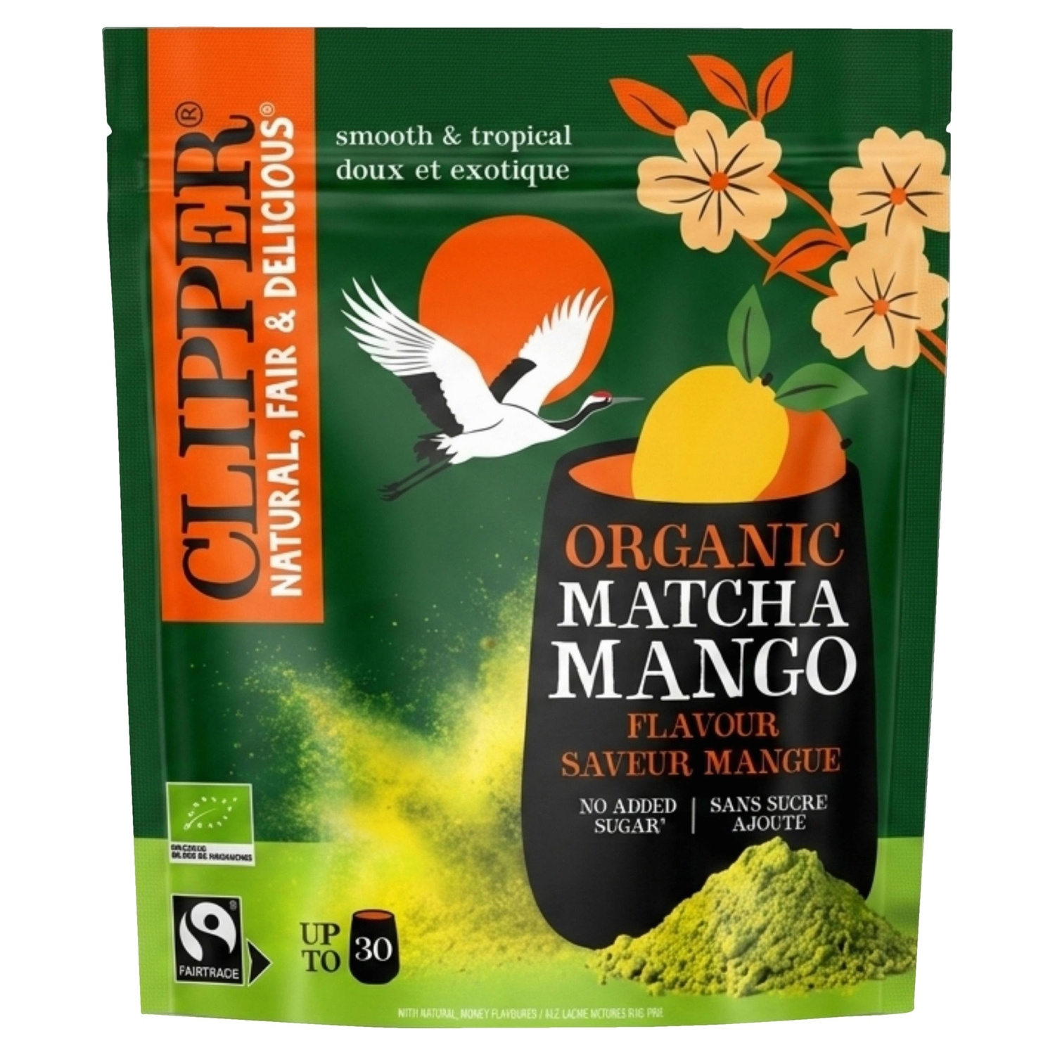 Thé vert matcha bio en poudre saveur mangue, 30 g - CLIPPER