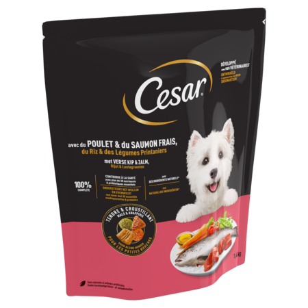 Croquettes tendres et croustillantes pour petit chien adulte <10kg au poulet, saumon frais, riz et légumes printaniers 1,4kg - CESAR