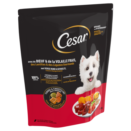 Croquettes tendres et croustillantes pour petit chien adulte (pour les petites bouches) au bœuf, volaille fraîche, lentilles et légumes gourmands 1,4kg - CESAR