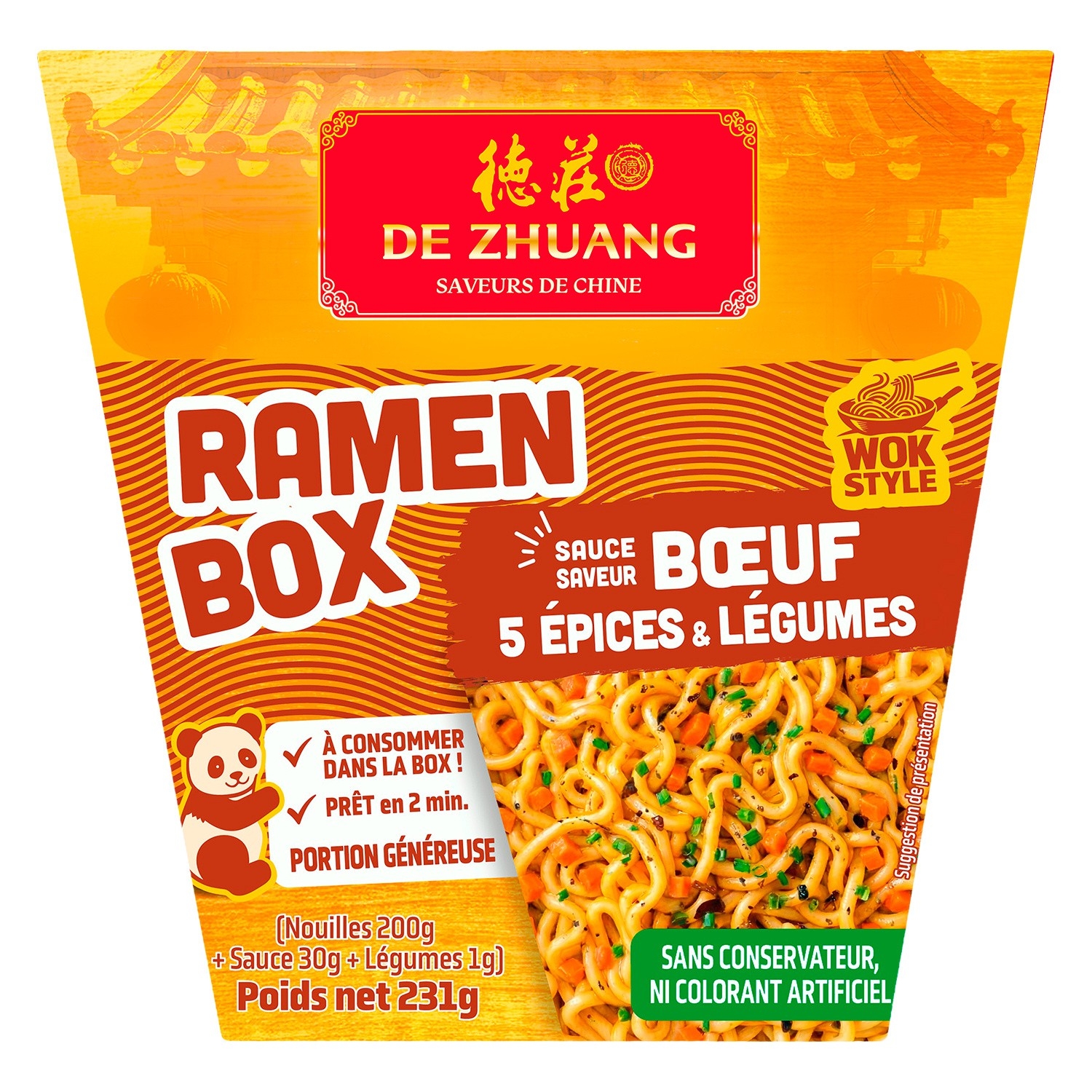 Ramen Noodle Box 5 baharatlı dana eti soslu ve sebzeli 231 g - DE ZHUANG