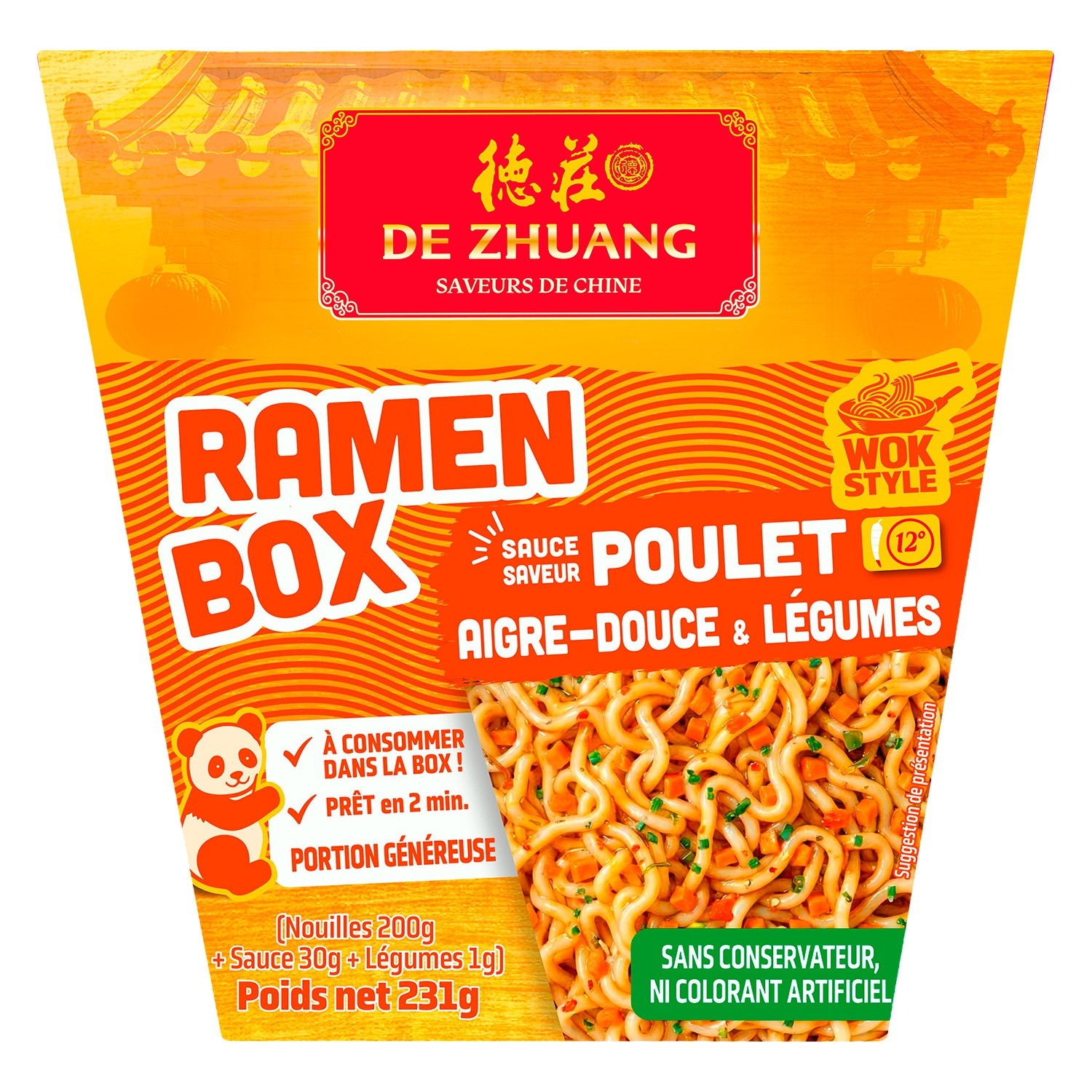 Ramen Noodle Box tatlı ekşi tavuk soslu ve sebzeli 231 g - DE ZHUANG