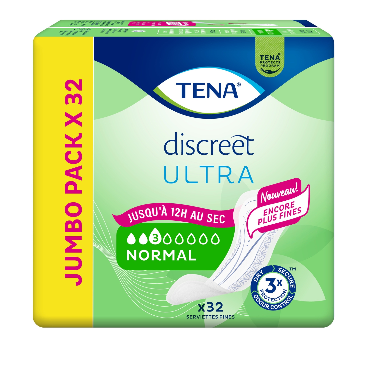 Serviettes fines incontinence Discreet Ultra Normal, jumbo pack x32 - TENA