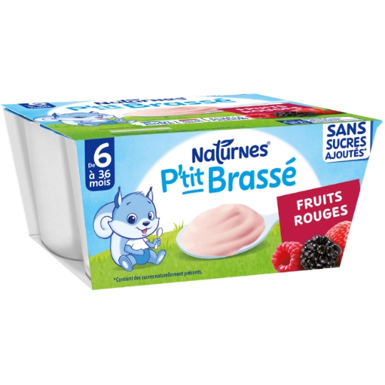 Món tráng miệng P'tit Brasse cho bé từ 6 tháng khuấy trái cây đỏ 4x90g - NESTLE