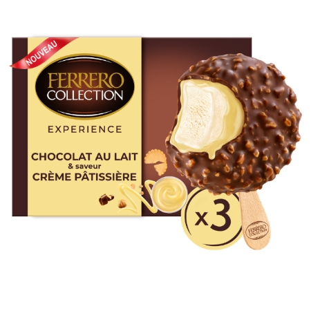 Bâtonnets glacés chocolat au lait & saveur crème pâtissière Experience x3 138 g - FERRERO COLLECTION