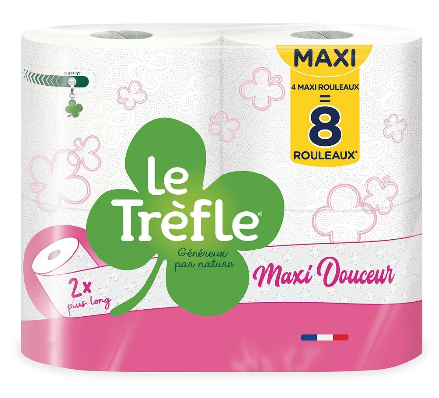 Papel higiénico Maxi Douceur 4 = 8 rolos - LE TRÈFLE