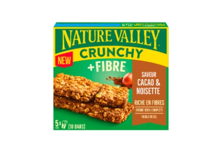 Crunchy + Fibre barres de céréales cacao et noisette avoine complète 5 sachets de 2 barres - NATURE VALLEY