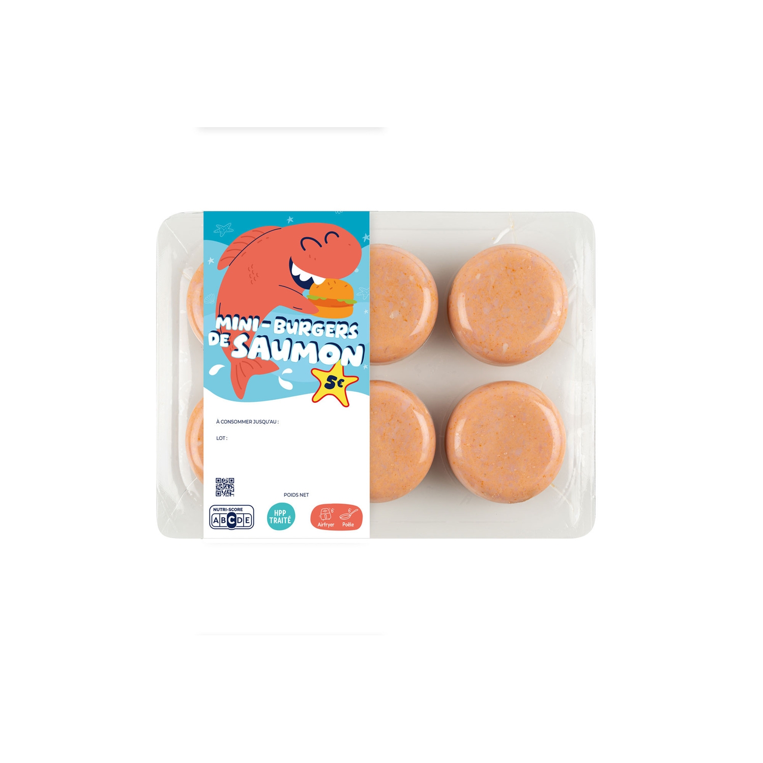 Mini burgers de saumon pour enfants, barquette de 210 g