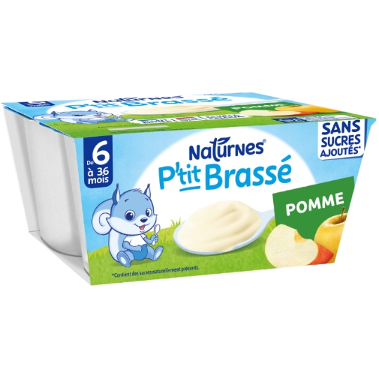 Dessert ya maziwa kwa watoto kutoka miezi 6 Apple Hakuna Sukari Iliyoongezwa P'tit Brassé 4x90g - NESTLE