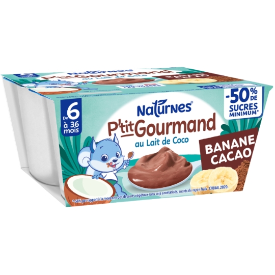P'tit Gourmand au lait de coco banane cacao, dès 6 mois, 4 x 90 g - NATURNES