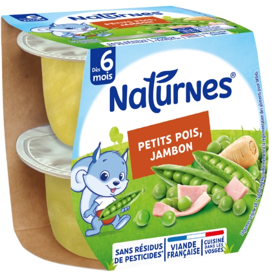 Piattino per bambini dai 6 mesi Piselli Prosciutto Naturnes 2x190g -  NESTLE