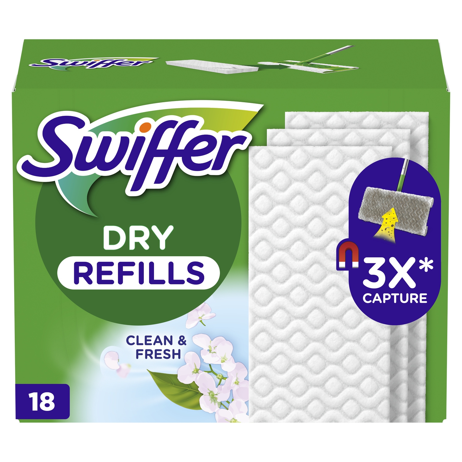 Lingettes sèches Dry Refills Clean & Fresh x18 - SWIFFER