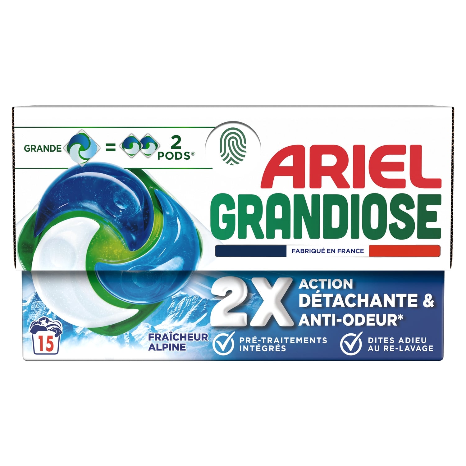 Capsules de lessive Grandiose fraîcheur alpine 15 lavages - ARIEL